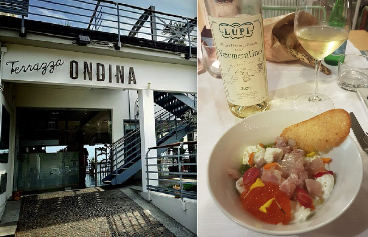 ALLA TERRAZZA ONDINA LA CREATIVA TARTARE DI BRANZINO INCANTA. Memorabile Cena a Finale Ligure con Vermentino Super